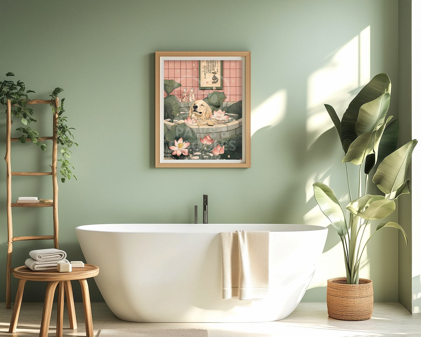 Japandi inspired dog bathroom wall decor