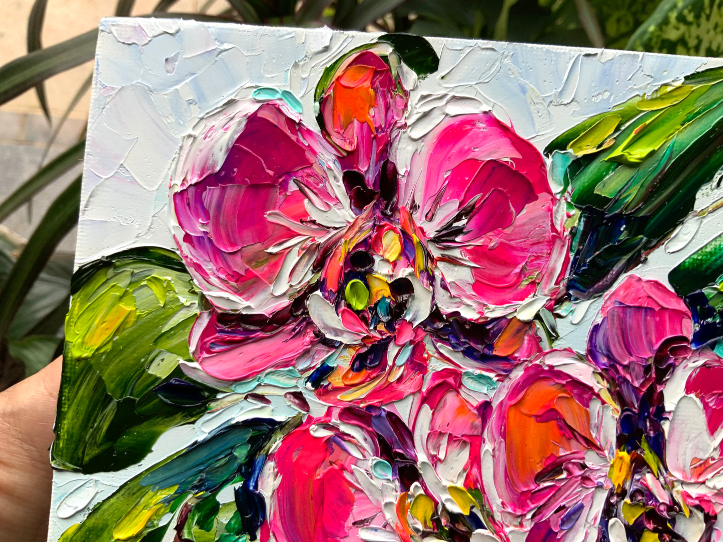 magenta orchid original painting impasto