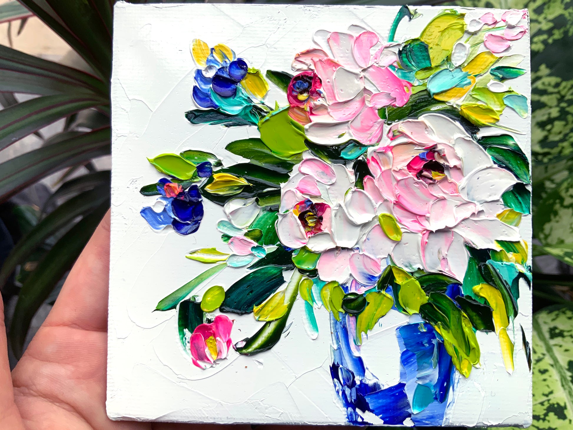 peonies oil impasto original painting peony small wall art