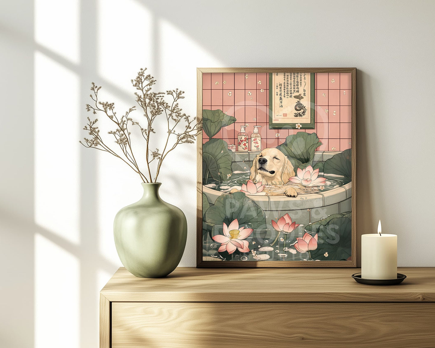 Calm and relaxing golden retriever wall art
