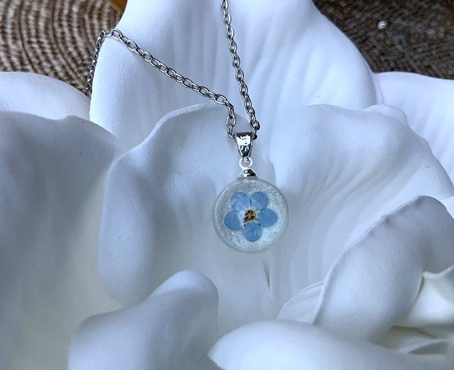 forget me not necklace pressed flower jewelry forget-me-nots earrings