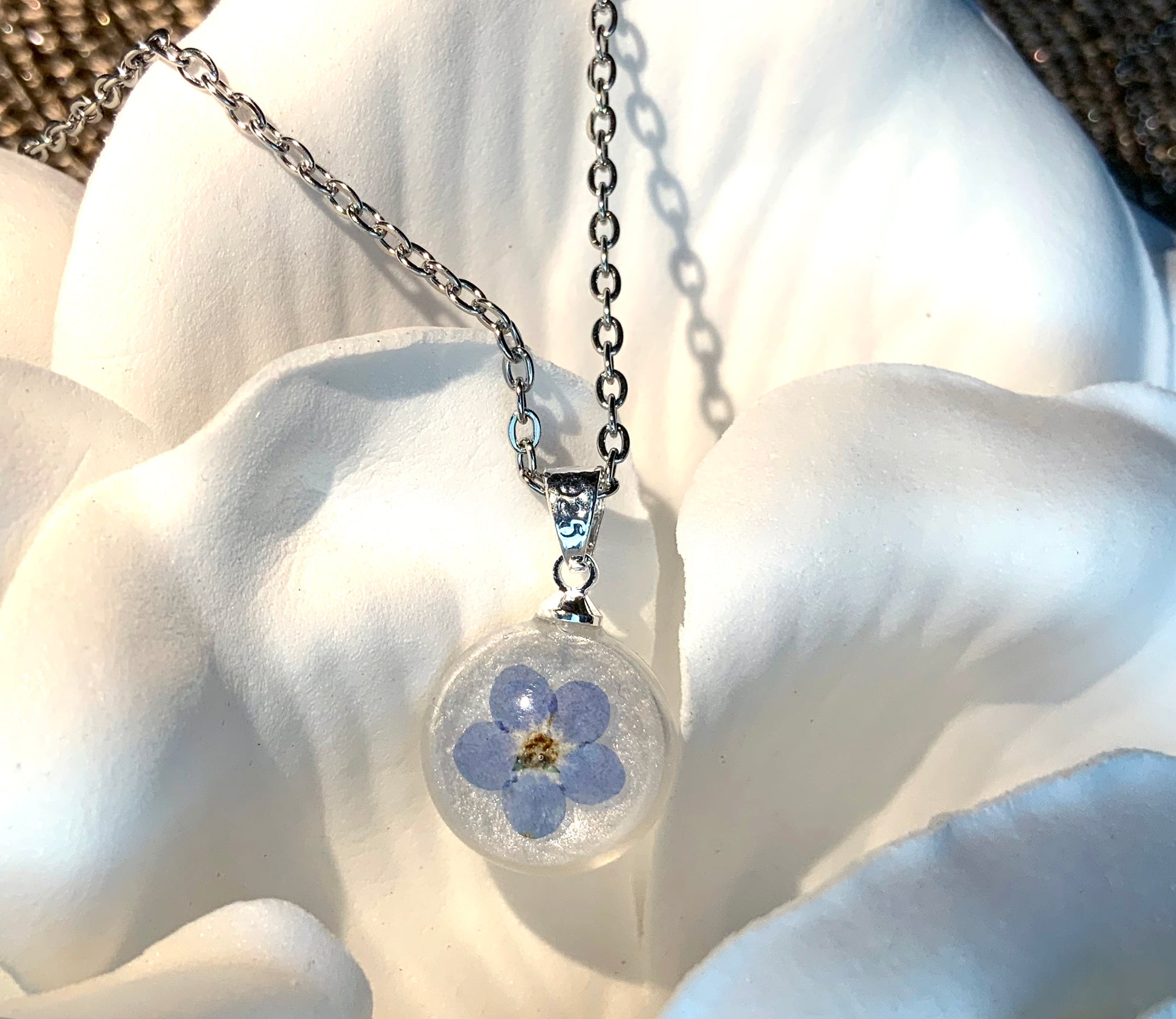 forget me not necklace pressed flower jewelry forget-me-nots earrings