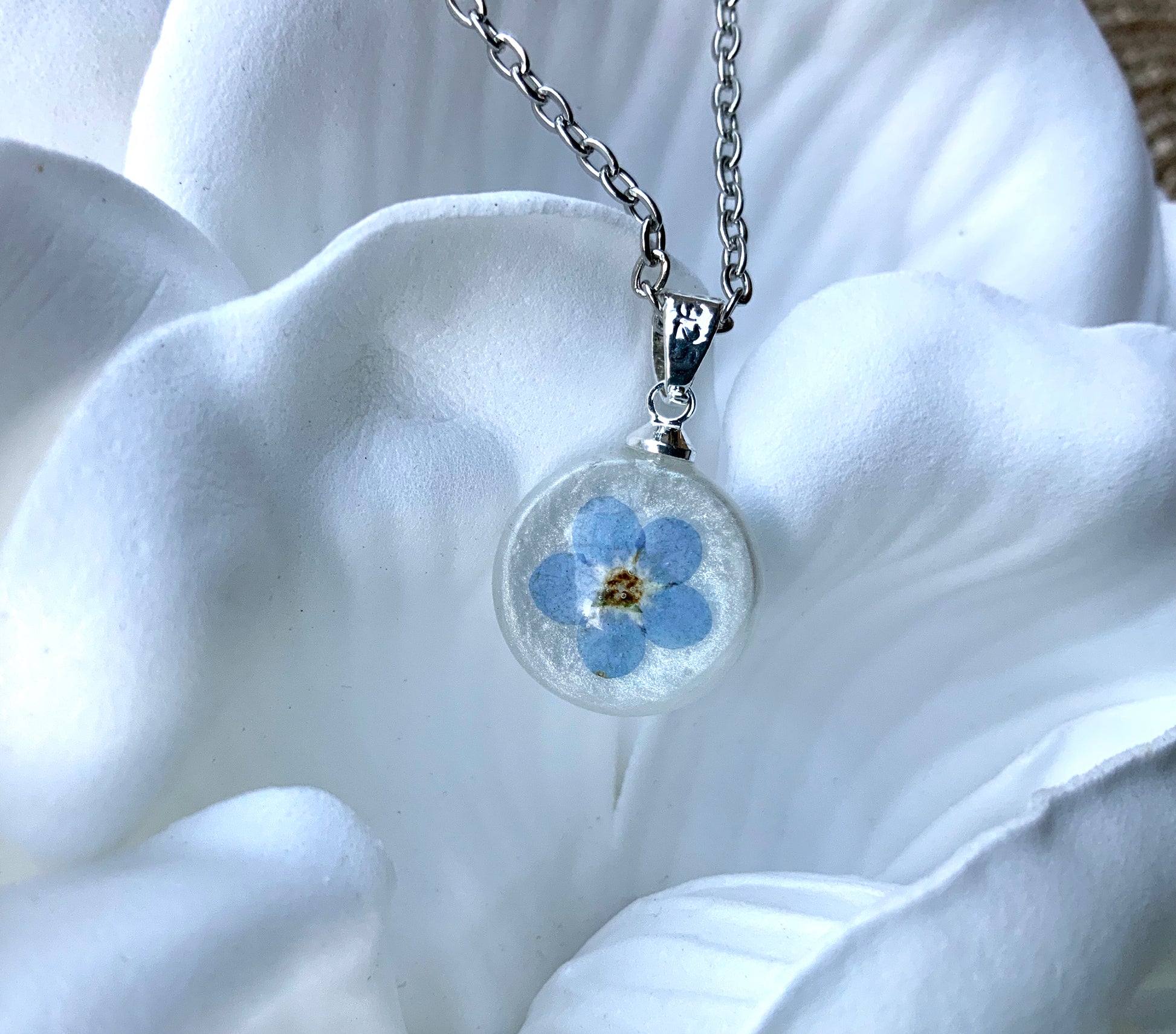 forget me not necklace pressed flower jewelry forget-me-nots earrings