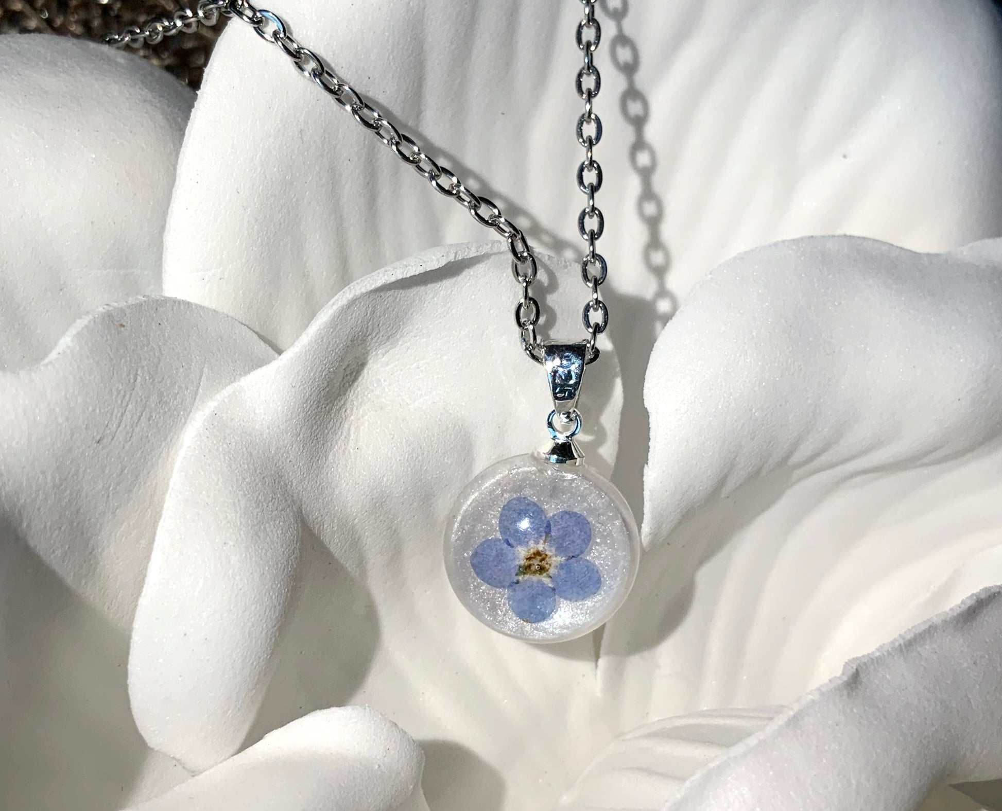 forget me not necklace pressed flower jewelry forget-me-nots earrings